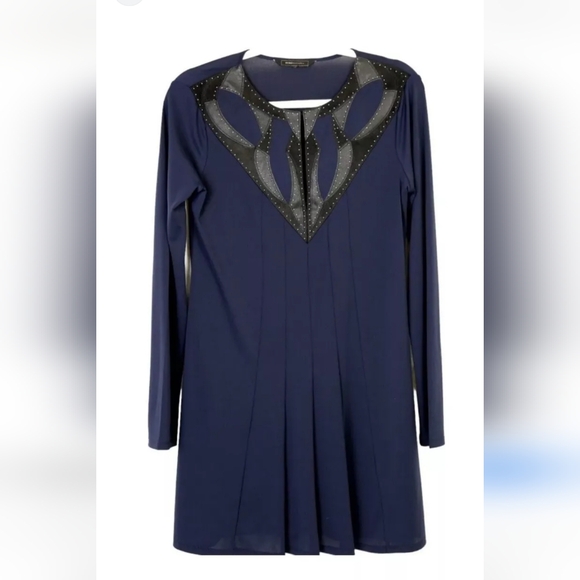 BCBG Max Azria Navy Dress with Leather Collar Size XS - Picture 5 of 11